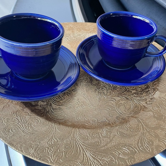 Vintage and retired Fiestaware!! 2 small navy coffee cups with saucers. NWOT. - Picture 2 of 2
